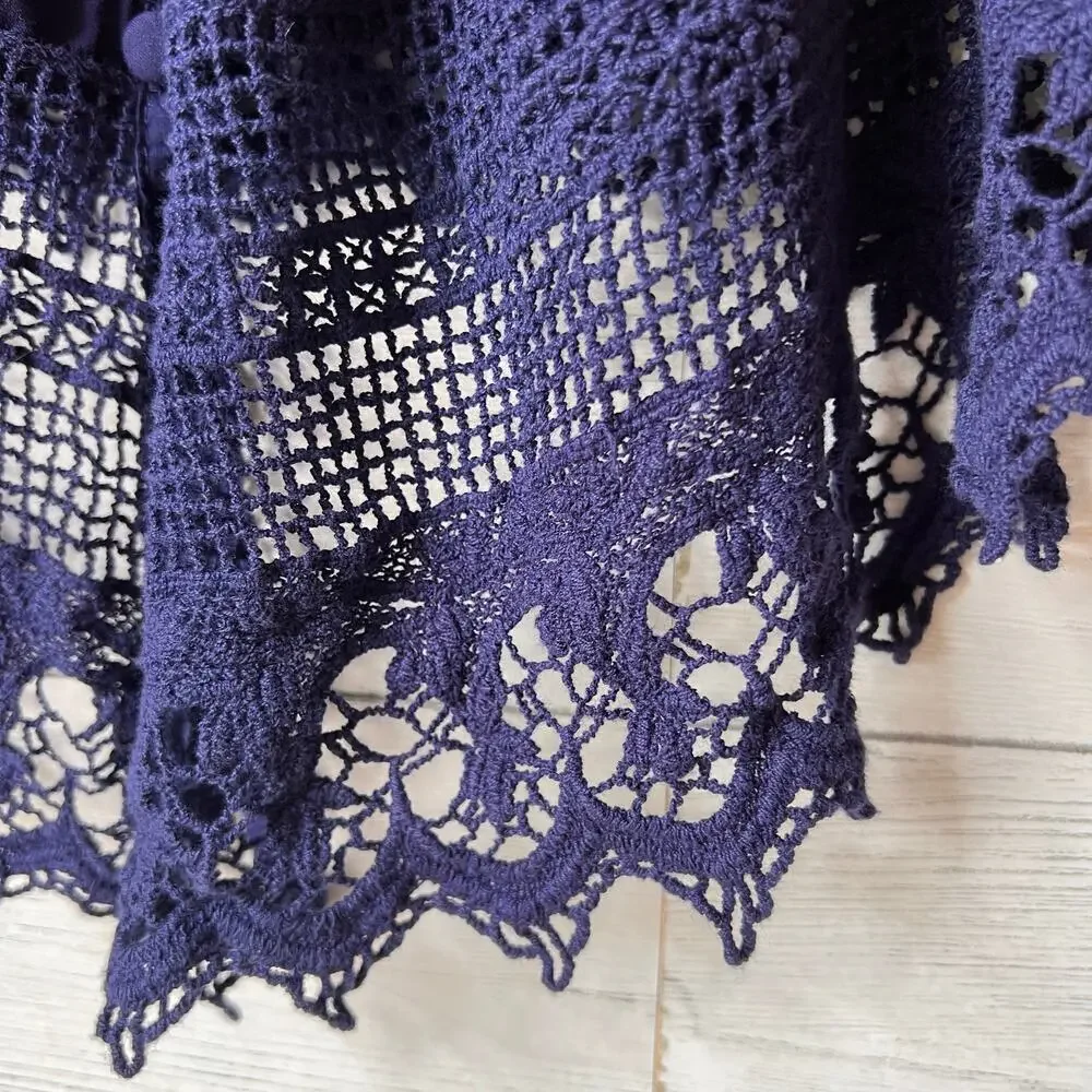 Solitaire Blouse Womens Size 2X Navy Blue Pintuck Button Down Embroidery Boho - Picture 6 of 15